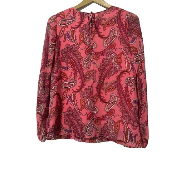 J. Crew Silk Pink Paisley Print Long Sleeve Shirt Size 2 Preppy Business Office - Picture 2 of 6